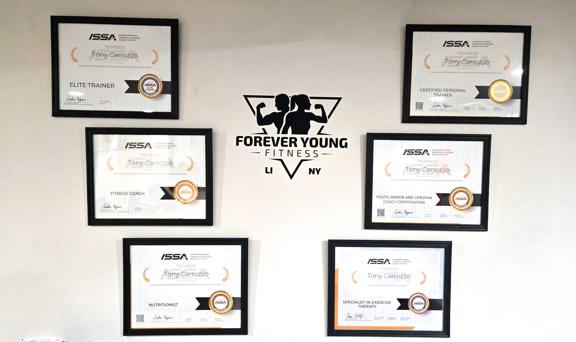 Credentials display at Forever Young Fitness